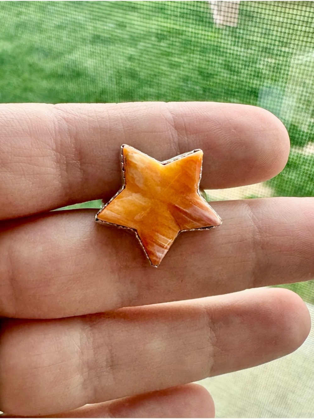 Native American Made Star Spiny Oyster Orange Adjustable Ring retail $160